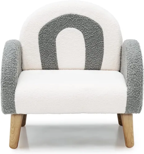 Miniatura 9 de INFANS Sofá para Niños, Sillón para Niños Pequeños con Marco de Madera Maciza, Diseño Anti-Volcadura, Tela de Felpa, Silla Tapizada para Niños