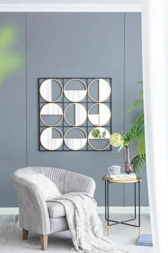 Miniatura 3 de Espejo de pared negro con cuentas de metal ecléctico de 35.6 pulgadas con diseño contemporáneo para dormitorio, sala de reuniones y entrada
