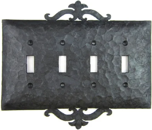Miniatura 2 de Cubierta de placa de interruptor de palanca Quad de hierro forjado de desplazamiento español rústico EPH341 (bronce)