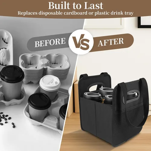 Miniatura 4 de Foyego Porta bebidas de 4 tazas con asa, portavasos reutilizables para bebidas, portátil, plegable, aislante, para taza de café, para entrega