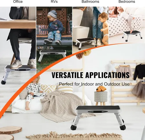 Miniatura 6 de VEVOR Escalera plegable de acero de 1 escalón de 330 libras de capacidad, altura ajustable, taburete antideslizante y resistente para adultos, niños