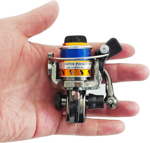 Miniatura 7 de Mini 100 ruedas pequeñas 4.3:1 Carrete de metal de aluminio carrete de pesca para cañas grandes y pequeñas y barras de pluma de agua dulce y pesca