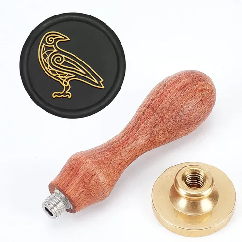 Miniatura 3 de MAYJOYDIY Sello de cera de cuervo clásico nudo Odin's Raven vintage sellos de cera de sellado 0.984 in cabeza de latón extraíble mango de madera