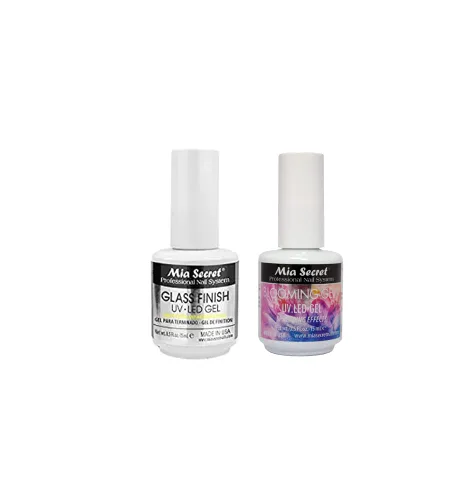 Mia Secret Gel Blooming Gel UV LED (BMG-38) y Mia Secret Glass Finish UV-LED Gel 1/2 oz (FG-6S)