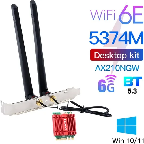 Miniatura 2 de FENVI WiFi 6E Kit de actualización de escritorio con Intel AX210-5400Mbps Tri-Band 6GHz y BT 5.3 Incluye tarjeta WiFi M.2 2230 AX210NGW, antenas