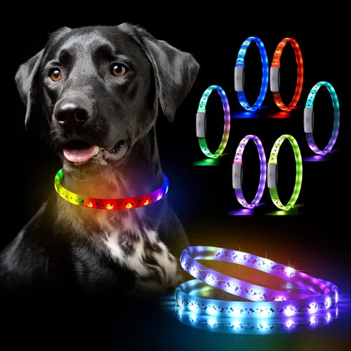 Miniatura 7 de Collar de perro recargable USB-C, collar de luz multicolor súper brillante, resistente a la intemperie, luz de seguridad para caminar por la noche