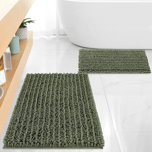 Miniatura 10 de FLOLEOPA Alfombras de Baño de Chenille de Lujo Color Beige Juego de Tapetes de Baño, Extra Suaves y Absorbentes Alfombras de Baño Antideslizantes