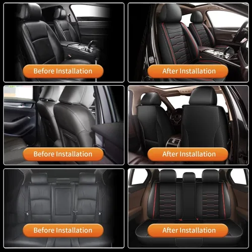 Miniatura 7 de AOMSAZTO Funda de asiento de automóvil de ajuste personalizado para Volkswagen Jetta 2008-2024 2025, protector de asiento de coche de piel Línea roja