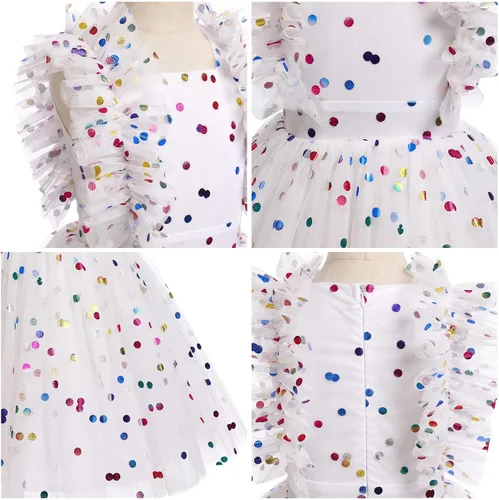 Miniatura 6 de Vestido de fiesta de cumpleaños para niñas, mariposa, margaritas, lunares, bordado, princesa, tul, boda, concurso, vestido de noche