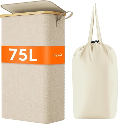 Miniatura 12 de Lifewit - Cesto de lavandería doble de 150L con tapa, canastas grandes para la ropa con bolsas extraíbles, 2 secciones, cestos estéticos