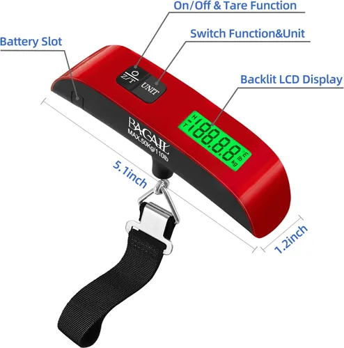 Miniatura 2 de BAGAIL Báscula digital de equipaje, báscula de equipaje colgante de 110 libras con pantalla LCD retroiluminada, báscula de pesaje portátil