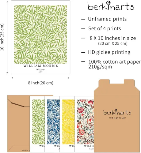 Miniatura 2 de Berkin Arts Juego de 4 impresiones artísticas sin marco, arte giclée, arte de flores de 8 x 10 pulgadas, decoración del hogar, plantas botánicas