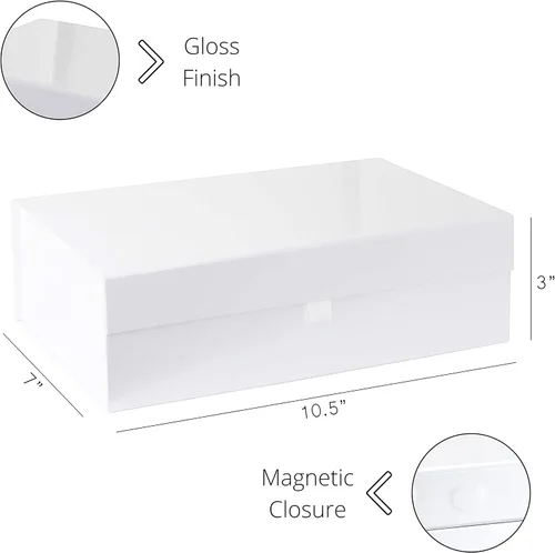 Miniatura 3 de Purple Q Crafts 1 Paquete Caja de Regalo Dura Blanca con Tapa de Cierre Magnético 10.5"x7"x3" Cajas de Favor Rectangulares con Acabado Blanco