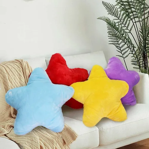 Miniatura 3 de Almohada de felpa en forma de estrella, bonita almohada 3D para dormitorio, sofá, silla, cojín decorativo estético (amarillo)