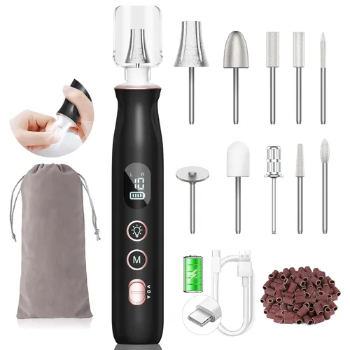 Miniatura 10 de Kit profesional de taladro de uñas: lima de uñas eléctrica con pantalla LCD y lámpara, amoladora de uñas gruesas de larga duración, herramientas