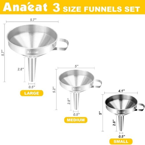 Miniatura 6 de Anaeat Embudo de cocina de acero inoxidable, embudos de cocina multiusos de metal de grado alimenticio con 2 filtros de filtro extraíbles