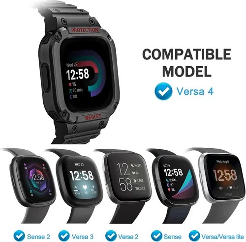 Miniatura 2 de Bandas Fintie con Estuche Compatible con Fitbit Versa 4/3/2/1/Versa Lite/Fitbit Sense 2/Sense, Estuche Protector con Correa Banda Deportiva Negro