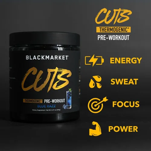Miniatura 5 de BLACKMARKET CUTS - Mezcla de bebida energética en polvo saborizada para hombres y mujeres, ideal para definición muscular, termogénica, sin