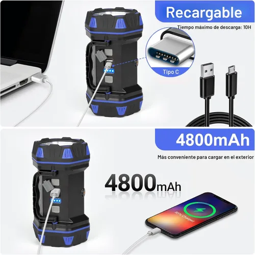 Miniatura 6 de Linterna de camping LED recargable, linterna de campamento de 1500 lm, 8 modos de luz, luces de campamento de capacidad 4800, luz de flash brillante