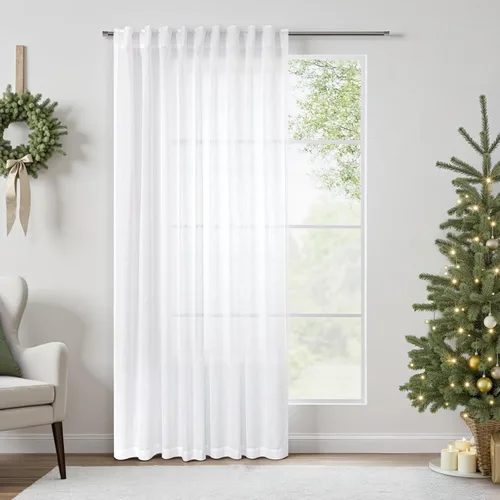 Miniatura 24 de Cortinas de lino azul de 84 pulgadas de largo para sala de estar; juego de 2 paneles con lengüeta trasera; cortinas con dobladillo para barra; Azul