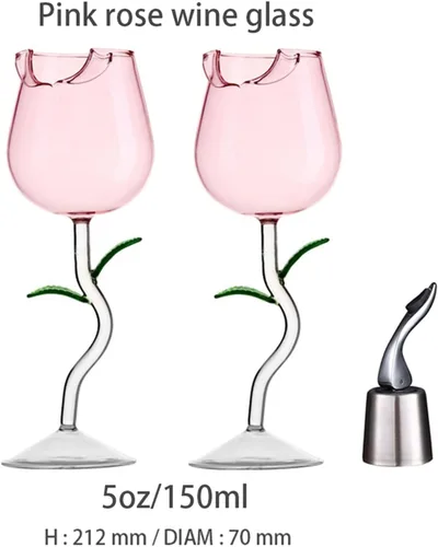 Miniatura 4 de Copas de vino creativas con flores rosas, copas de vino tinto de cristal, copa de jugo de cóctel para fiestas, bodas, festivales, bares