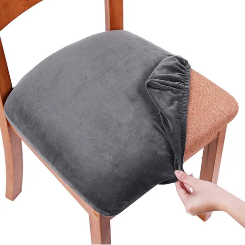 Miniatura 13 de Smiry - Fundas de asiento de terciopelo para sillas de comedor, juego de 4, ajuste elástico, extraíbles, lavables, protectores de cojín de asiento
