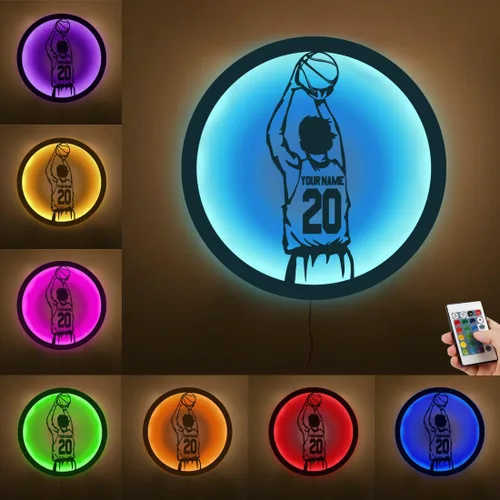 Miniatura 17 de Letrero de metal personalizado para jugador de baloncesto con luz LED, nombre y número personalizados, arte de pared de baloncesto, decoración