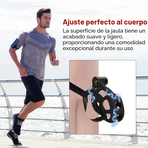 Miniatura 7 de Jaula de castidad masculina con cinturón elástico y candado invisible - 4 tamaños de anillo de bola, jaula de pene grande ultraligera para ajuste