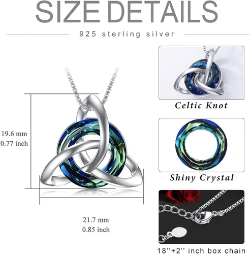 Miniatura 3 de TOUPOP Regalos irlandeses para mujer, collar de nudo celta de plata de ley con nudo de cristal de la Trinidad para niñas, para cumpleaños, fiestas