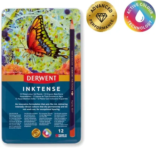 Miniatura 3 de Derwent - Lápices de dibujo, Inktense, núcleo de 4 mm, estuche metálico, acuarela, 12