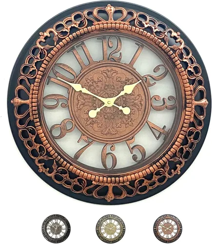 Miniatura 8 de Reloj de pared de 24 pulgadas retro redondo con números romanos grandes, movimiento silencioso sin tictac que funciona con pilas, reloj de pared