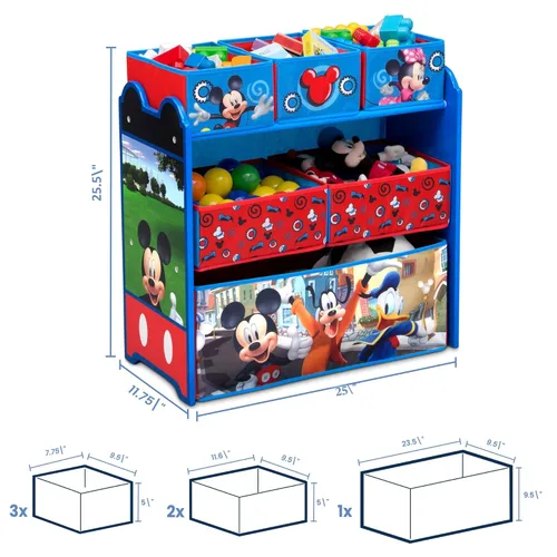 Miniatura 6 de Delta Children Organizador de almacenamiento de juguetes con diseño de 6 contenedores, Disney Mickey Mouse Mickey Mouse Hot Dog Hill