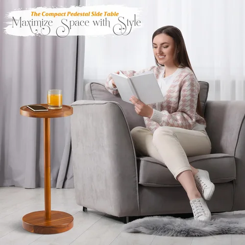 Miniatura 5 de BLUEWEST Mesa de bebidas, mesa auxiliar compacta de 22 pulgadas de alto con ranura para teléfono y base con peso, mesa de pedestal duradera como