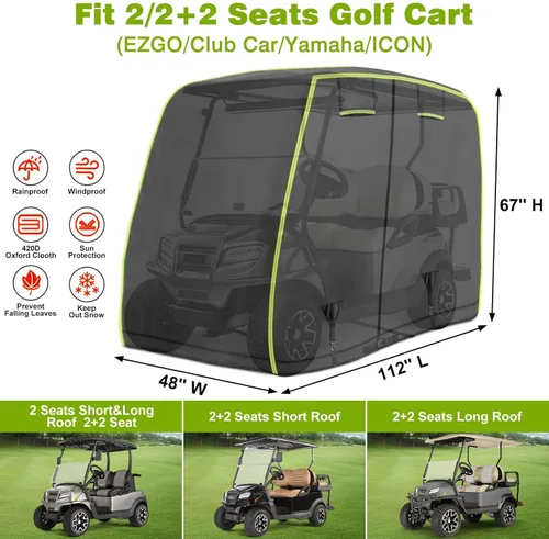 Miniatura 2 de Funda para carrito de golf de 2/4 pasajeros para EZGO, Club Car, Yamaha con tiras reflectantes, protección para todo tipo de clima, impermeable, a