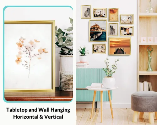 Miniatura 5 de LaVie Home - Marco de fotos (6 unidades), diseño simple con cristal de alta definición, para montaje en pared y en mesa, colección clásica, Dorado