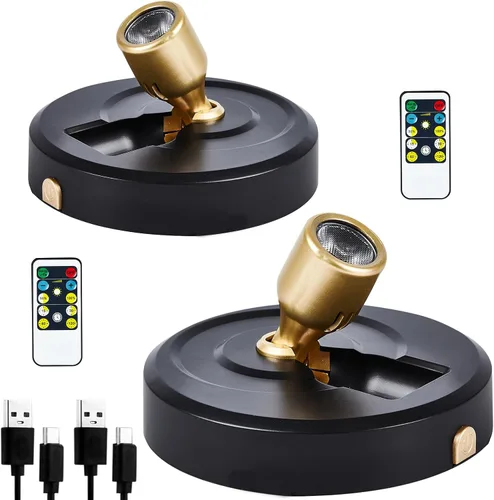 Miniatura 14 de Foco inalámbrico a pilas con control remoto, paquete de 2 luces para debajo del armario con función de temporizador para debajo del mostrador
