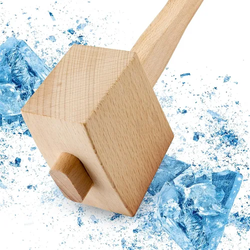 Miniatura 4 de Hordion 1 martillo de madera de 9.6 pulgadas, martillo de hielo resistente, talla de mazo de haya, herramienta de mano de madera de haya maciza