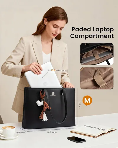 Miniatura 6 de LOVEVOOK Bolsa de mano para computadora portátil para mujer, bolsa de cuero para computadora, monederos grandes, maletín profesional