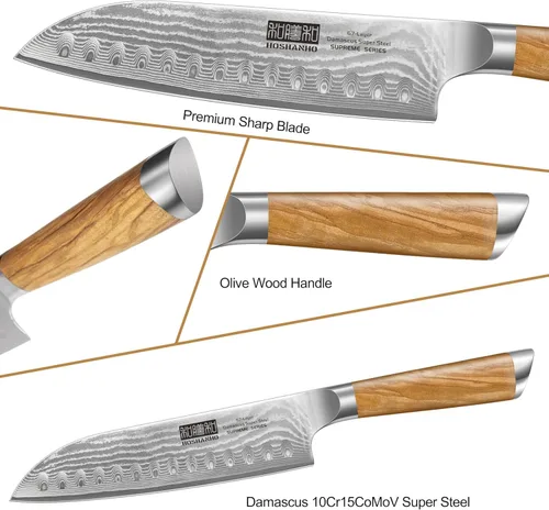 Miniatura 4 de HOSHANHO Juego de Cuchillos de Cocina de Damasco de 3 Piezas, Cuchillo de Chef Ultra Afilado de 8", Cuchillo Santoku de 7", Cuchillo Mondador