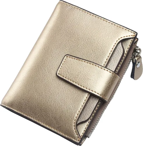Miniatura 82 de Lavemi Pequeña cartera compacta para mujer, con bloqueo RFID, de piel auténtica, plegable, con ventanas de identificación