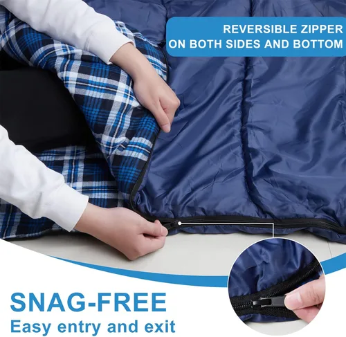 Miniatura 5 de Saco de dormir doble de Agemore de franela de algodón para acampar, hacer mochilero o senderismo. Saco de dormir impermeable de tamaño Queen para 2