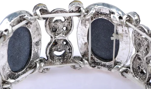 Miniatura 2 de Alilang Pulsera elástica de tono plateado brillante con diamantes de imitación victorianos camafeo para dama