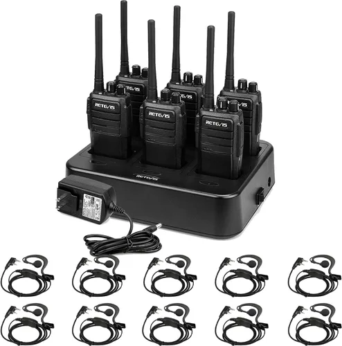 Retevis RT21 Walkie Talkies para adultos (paquete de 6) con auriculares (paquete de 10), radio de 2 vías manos libres con cargador multibanda de