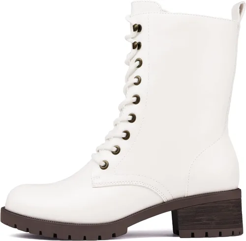 Miniatura 4 de DREAM PAIRS Botas de combate negras con cordones, botas militares de invierno para mujer
