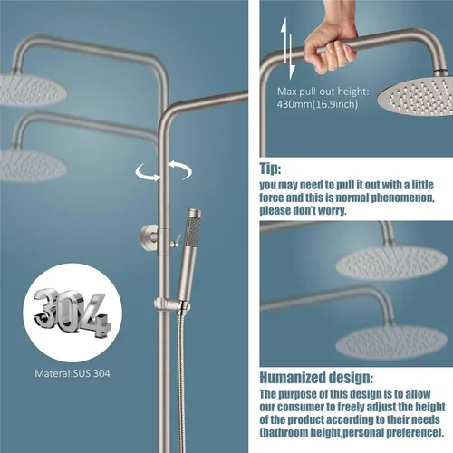 Miniatura 4 de Aolemi Grifo de ducha exterior SUS304 Conjunto combinado de accesorios de ducha de acero inoxidable, Kit de cabezal de ducha de lluvia de 8