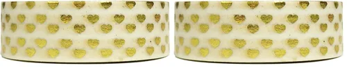 Wrapables Cinta adhesiva Washi con patrones coloridos, corazones dorados (paquete de 2)