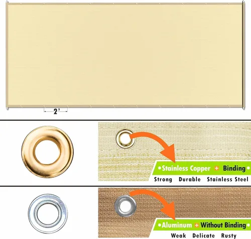 Miniatura 4 de ShadeMart 95% Pérgola para Sol 8' W x 12' L Toldo Beige para Exteriores Reemplazo con Ojales y Varillas Pesadas de Acero Inoxidable para Patio