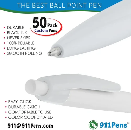 Miniatura 4 de (50 bolígrafos blancos) impresos en Estados Unidos, bolígrafo de tinta de escritura personalizado, impreso con tu logotipo y texto
