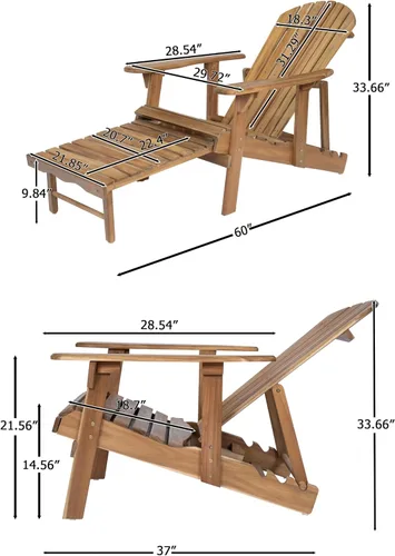 Miniatura 7 de Sillas Adirondack plegables teñidas naturales, sillas de terraza al aire libre, sillas de patio, con reposapiernas extensible para piscina, Teñido