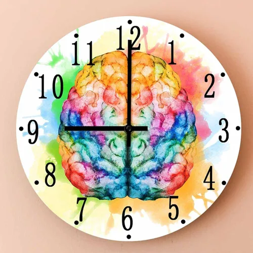 Miniatura 3 de Reloj de pared redondo impreso, 12 pulgadas, colorido diseño artístico de anatomía del cerebro, reloj de pared para oficina médica, psicología